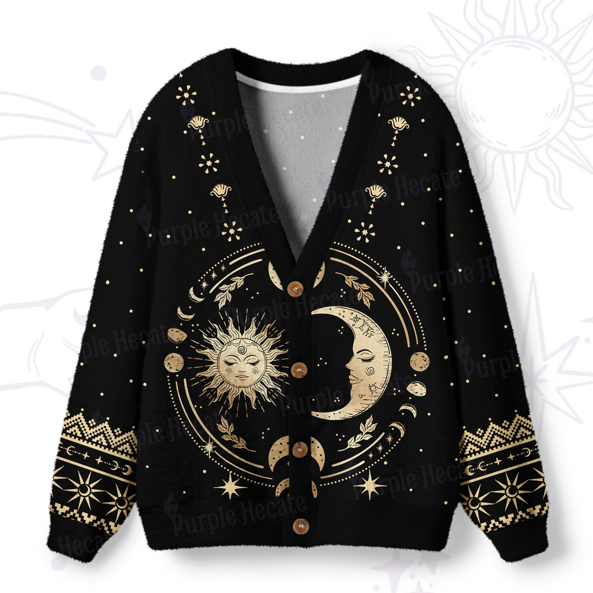Magic Purplehecate Celestial Sun and Moon Ugly Cardigan Sweaters