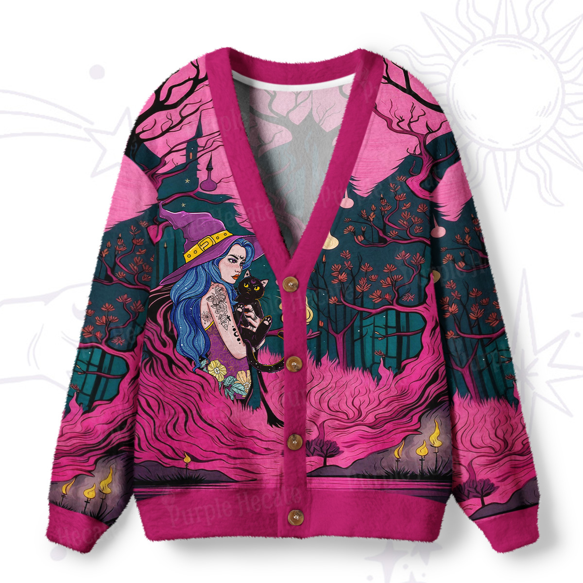 Magic Purplehecate The Witch and Her Familia Ugly Cardigan Sweaters