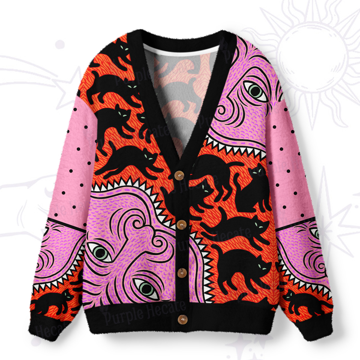 Purplehecate Cats for the Devil’s Feast Ugly Cardigan Sweaters