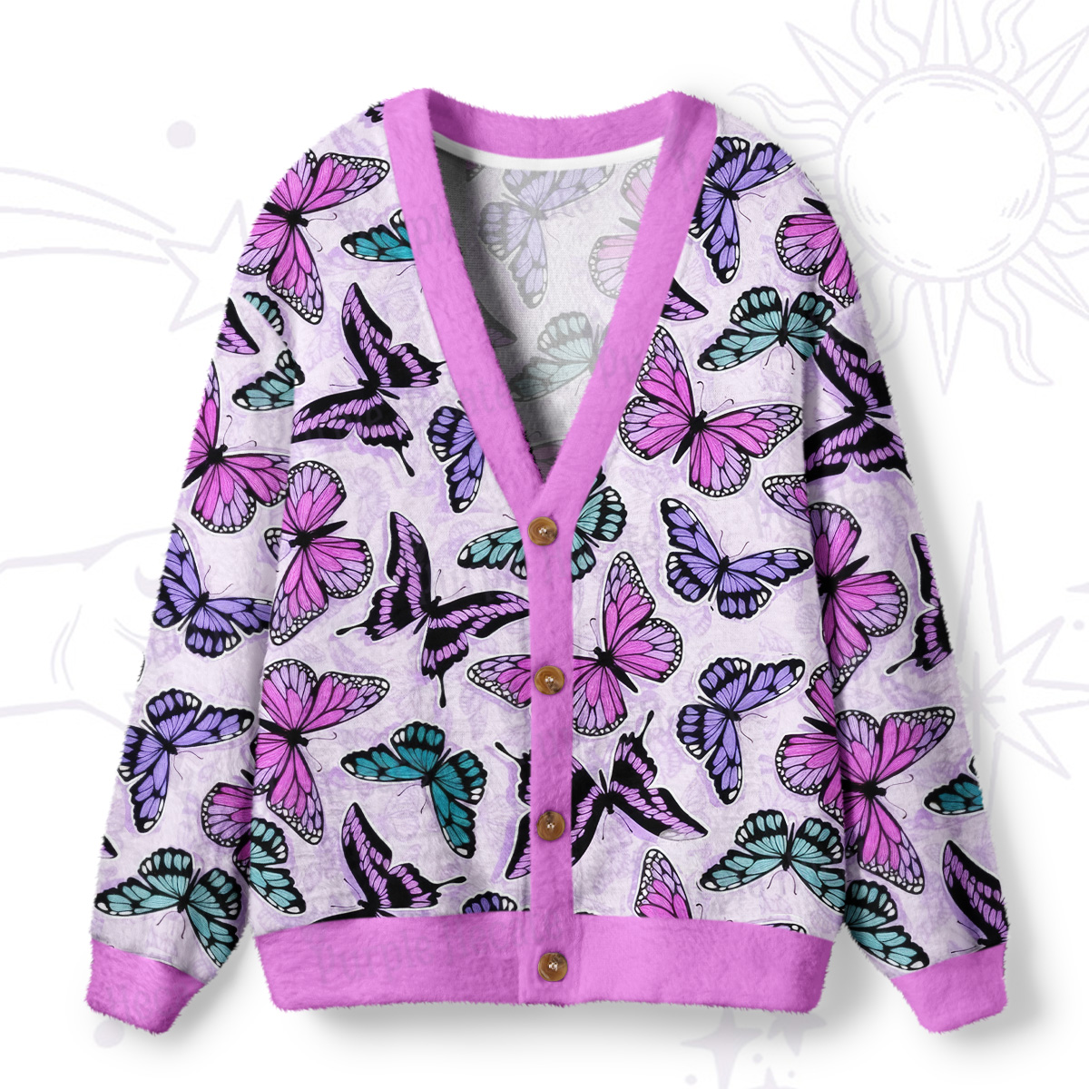 Purplehecate Whimsical Butterfly Ugly Cardigan Sweaters