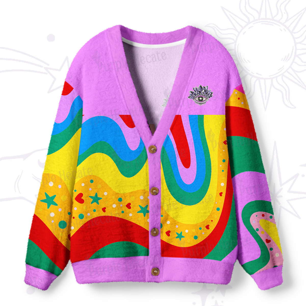 Purplehecate Dreamy Rainbow Waves Ugly Cardigan Sweaters