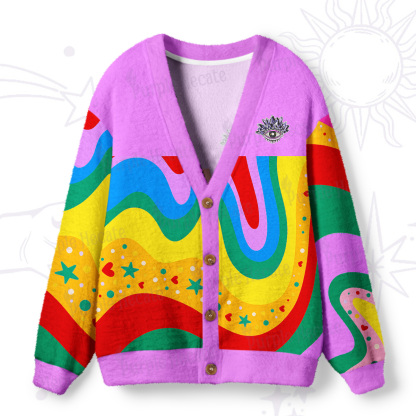 Purplehecate Dreamy Rainbow Waves Ugly Cardigan Sweaters