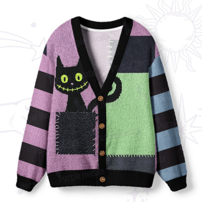 Purplehecate Monster Black Cat Ugly Cardigan Sweaters