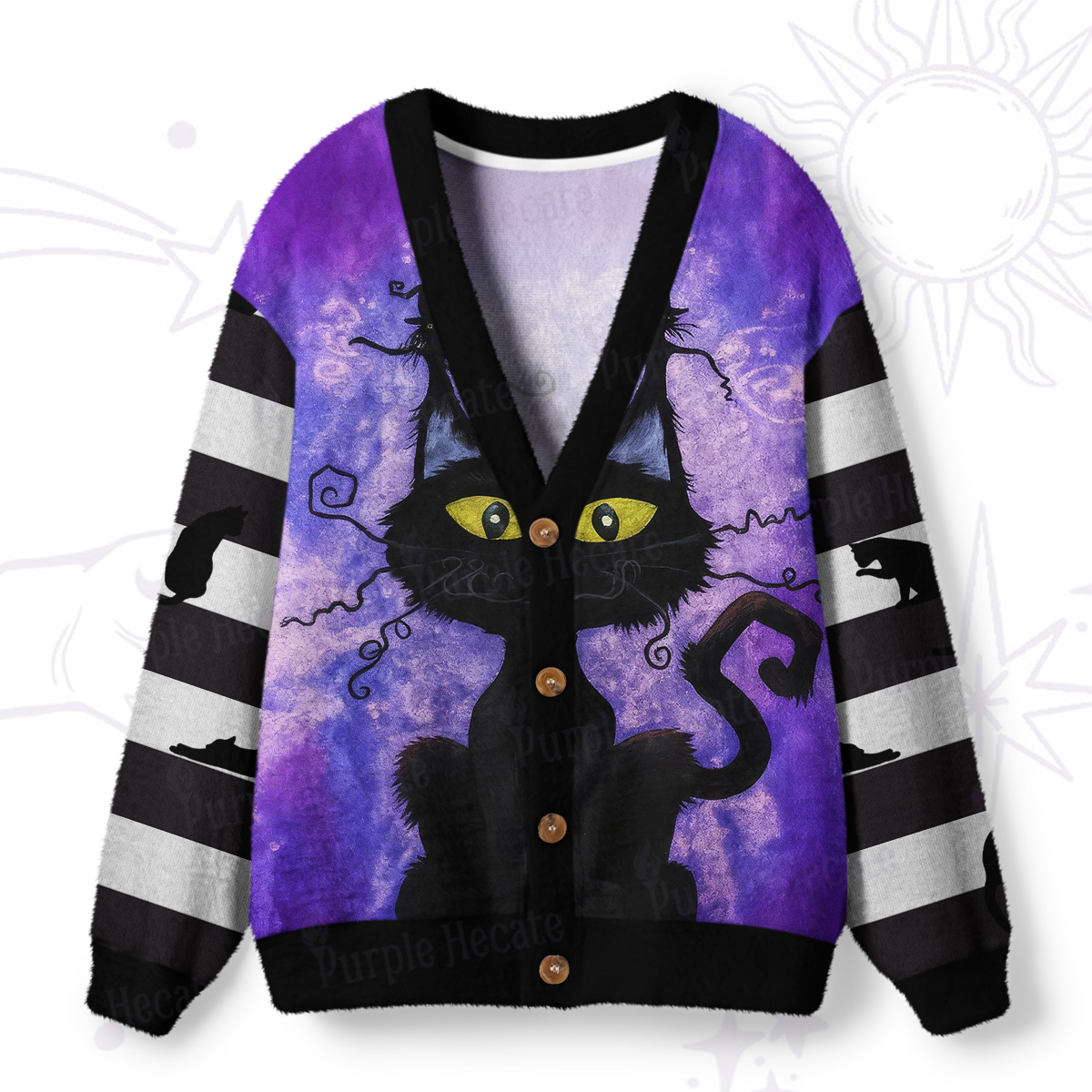 Purplehecate Witchy Cat Whiskers Ugly Cardigan Sweaters