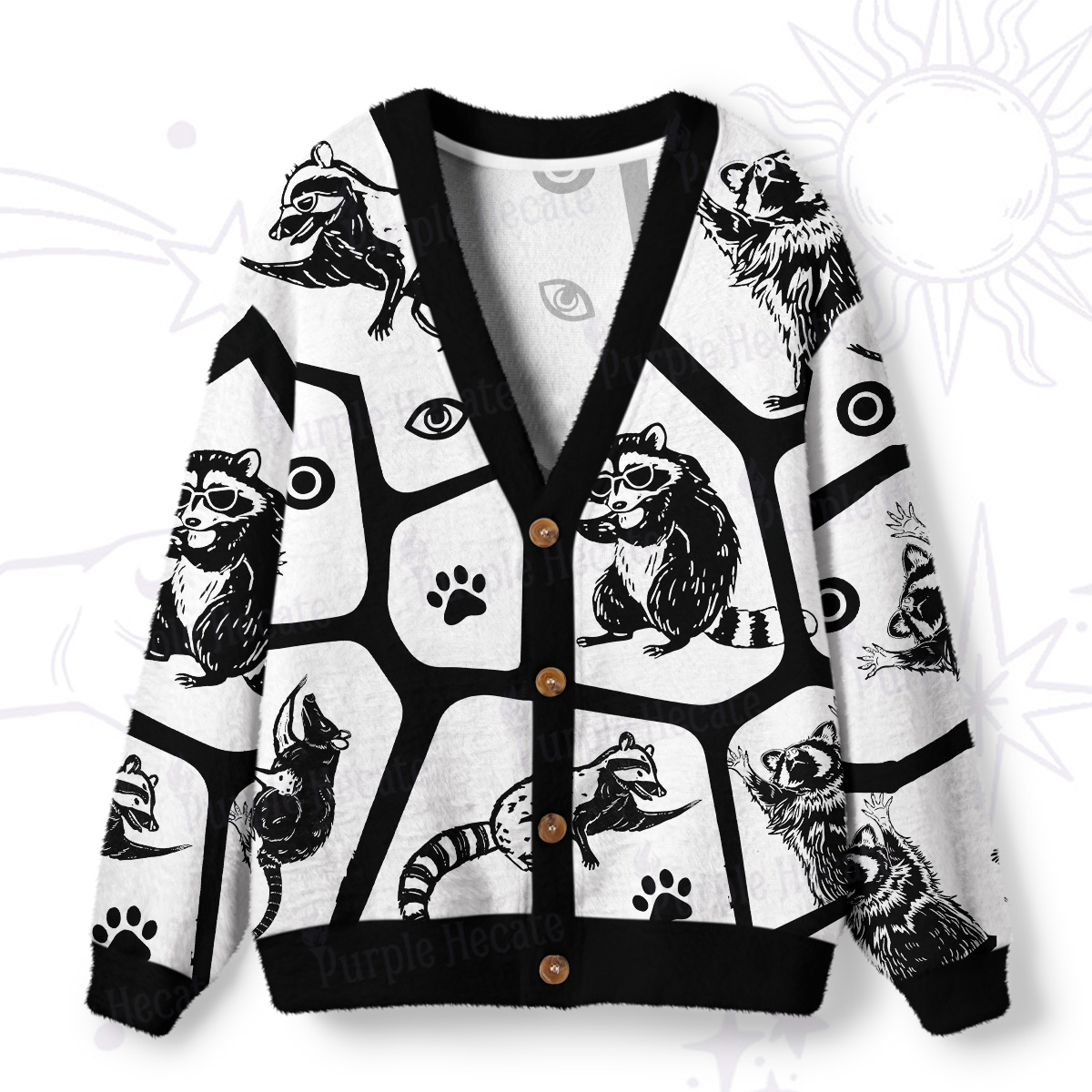 Purplehecate Midnight Bandits Raccoon and Opossum Ugly Cardigan Sweaters