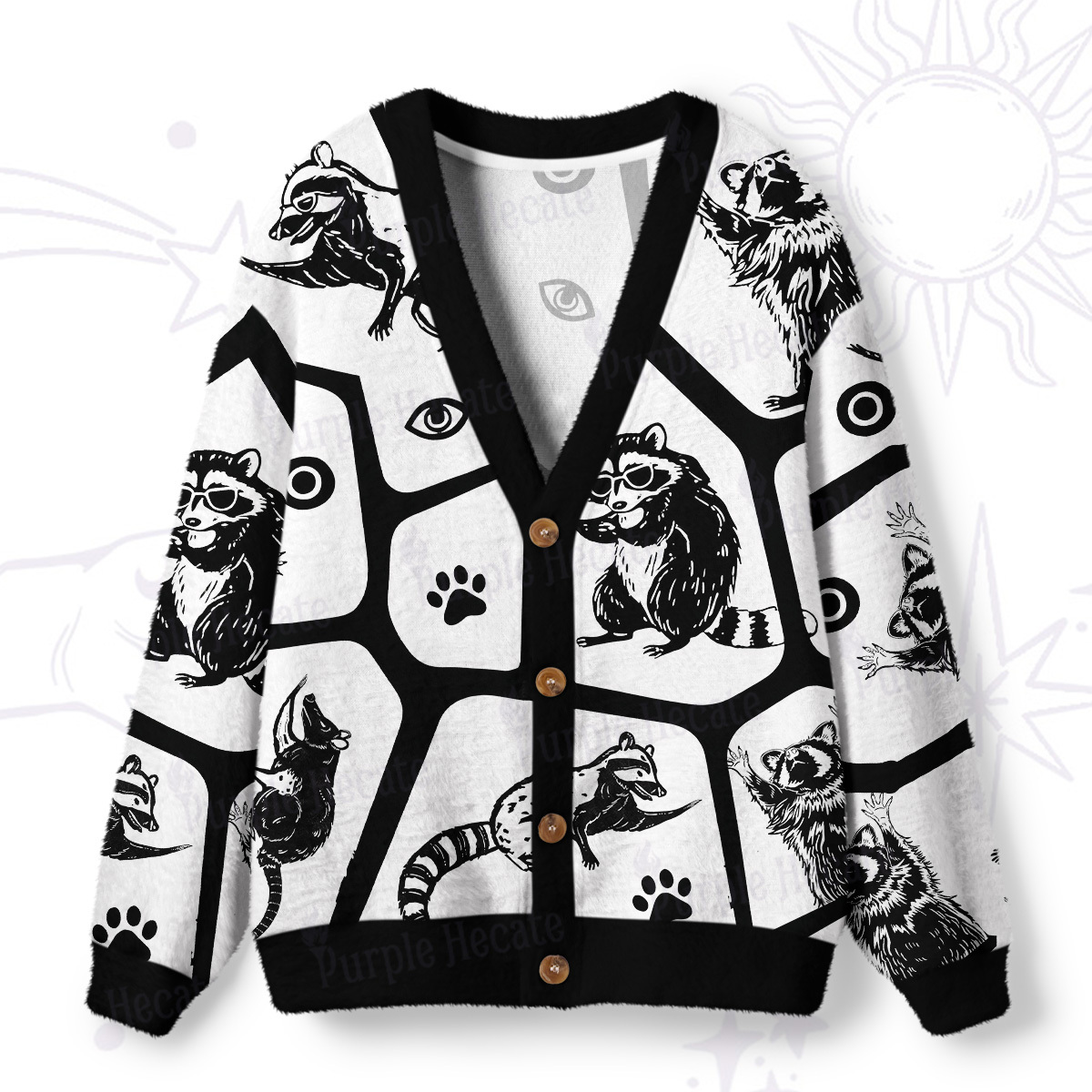 Magic Purplehecate Midnight Bandits Raccoon and Opossum Ugly Cardigan Sweaters