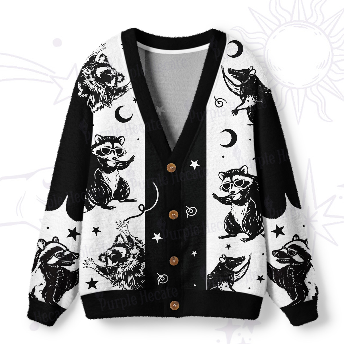 Purplehecate Galactic Raccoon Club Ugly Cardigan Sweaters