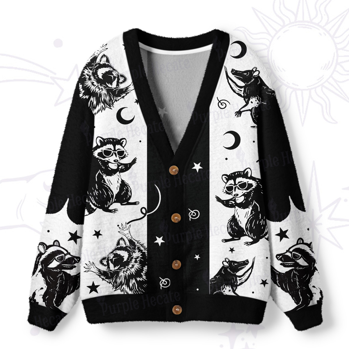 Purplehecate Galactic Raccoon Club Ugly Cardigan Sweaters