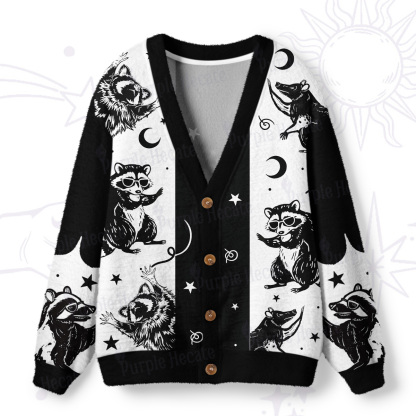 Purplehecate Galactic Raccoon Club Ugly Cardigan Sweaters