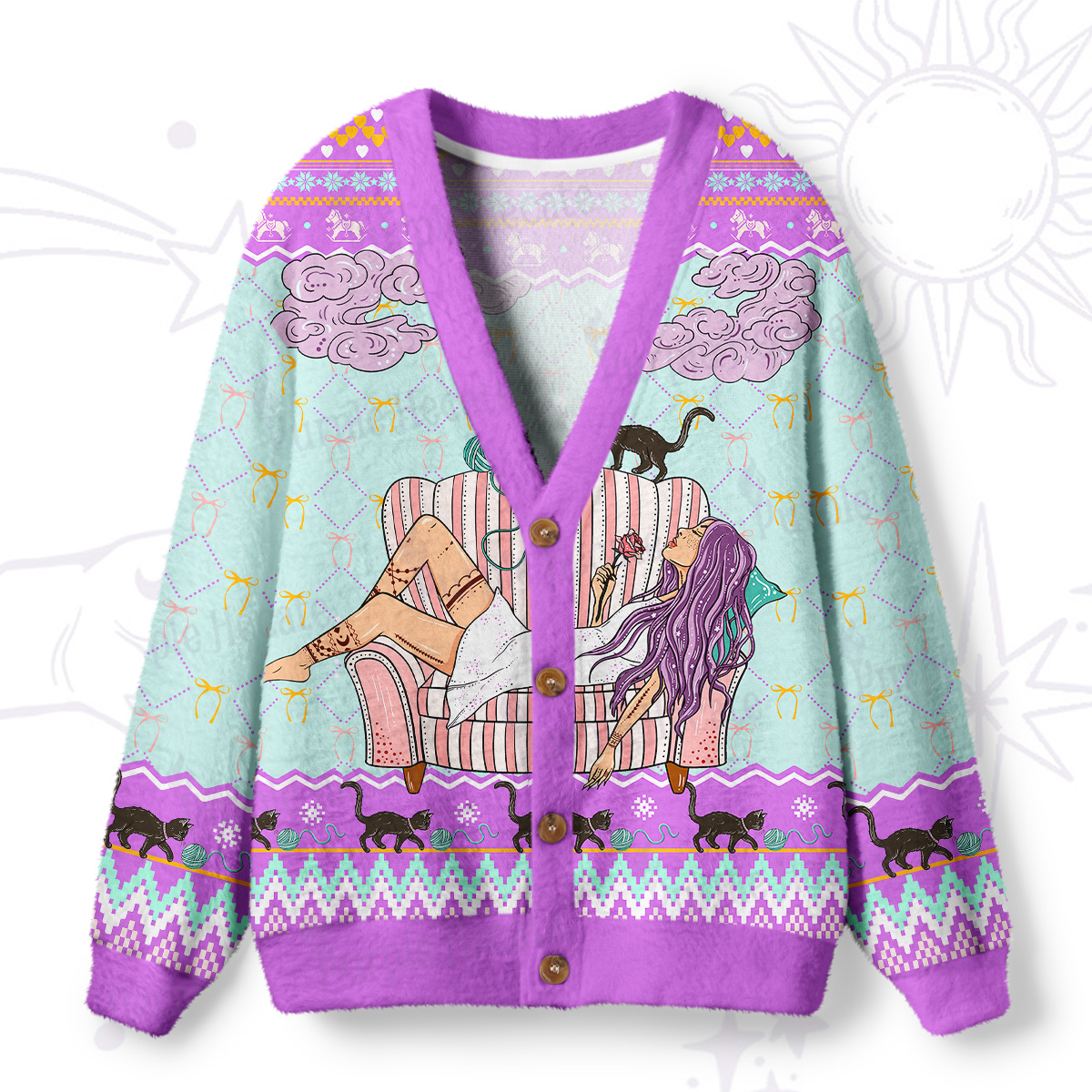 Purplehecate The Cat Mom Tarot Ugly Cardigan Sweaters