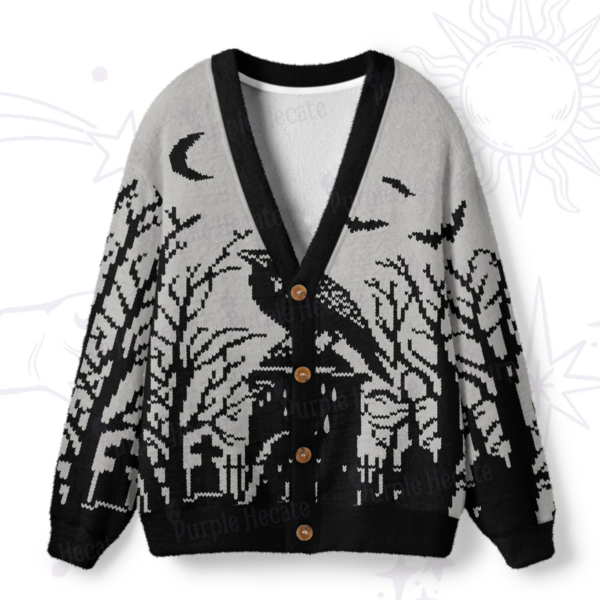 Magic Purplehecate Ravens Over the Spooky Graveyard Ugly Cardigan Sweaters