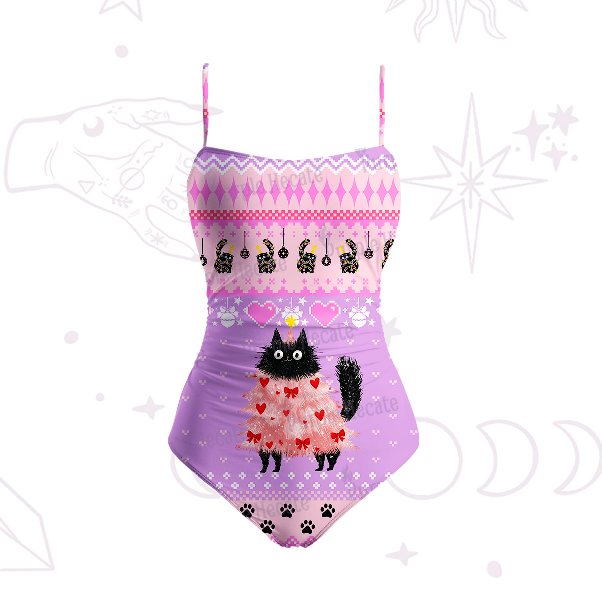 Purplehecate Funny Black Cat in Tree Slim-Strap Swimsuit