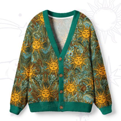 Purplehecate Golden Sun Wheel Ugly Cardigan Sweaters