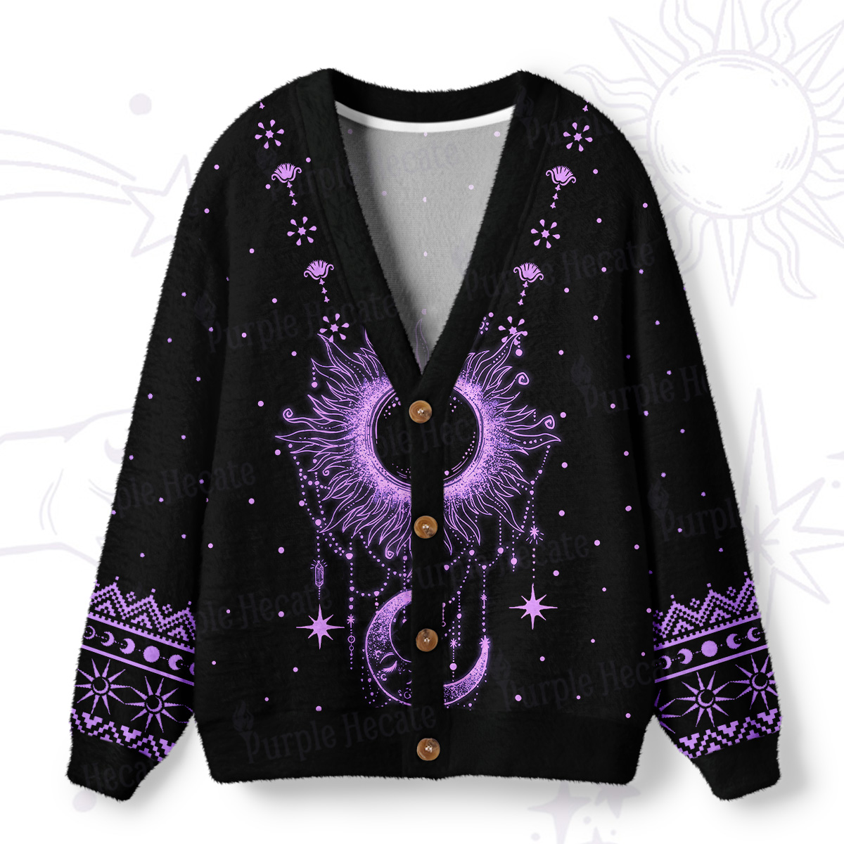 Purplehecate Radiance Of Sun And Moon Ugly Cardigan Sweaters