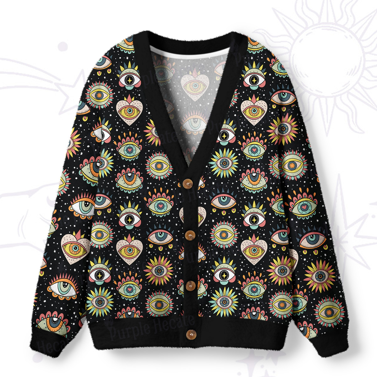 Magic Purplehecate Mystical Evil Eye Pattern Ugly Cardigan Sweaters
