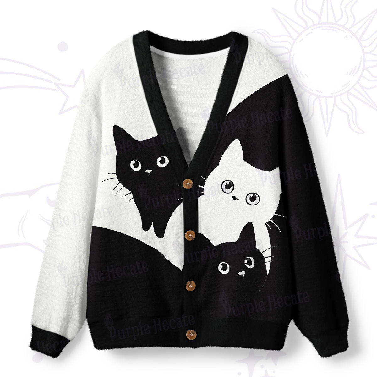 Purplehecate Curious Cats Ugly Cardigan Sweaters