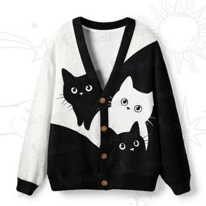 Purplehecate Curious Cats Ugly Cardigan Sweaters