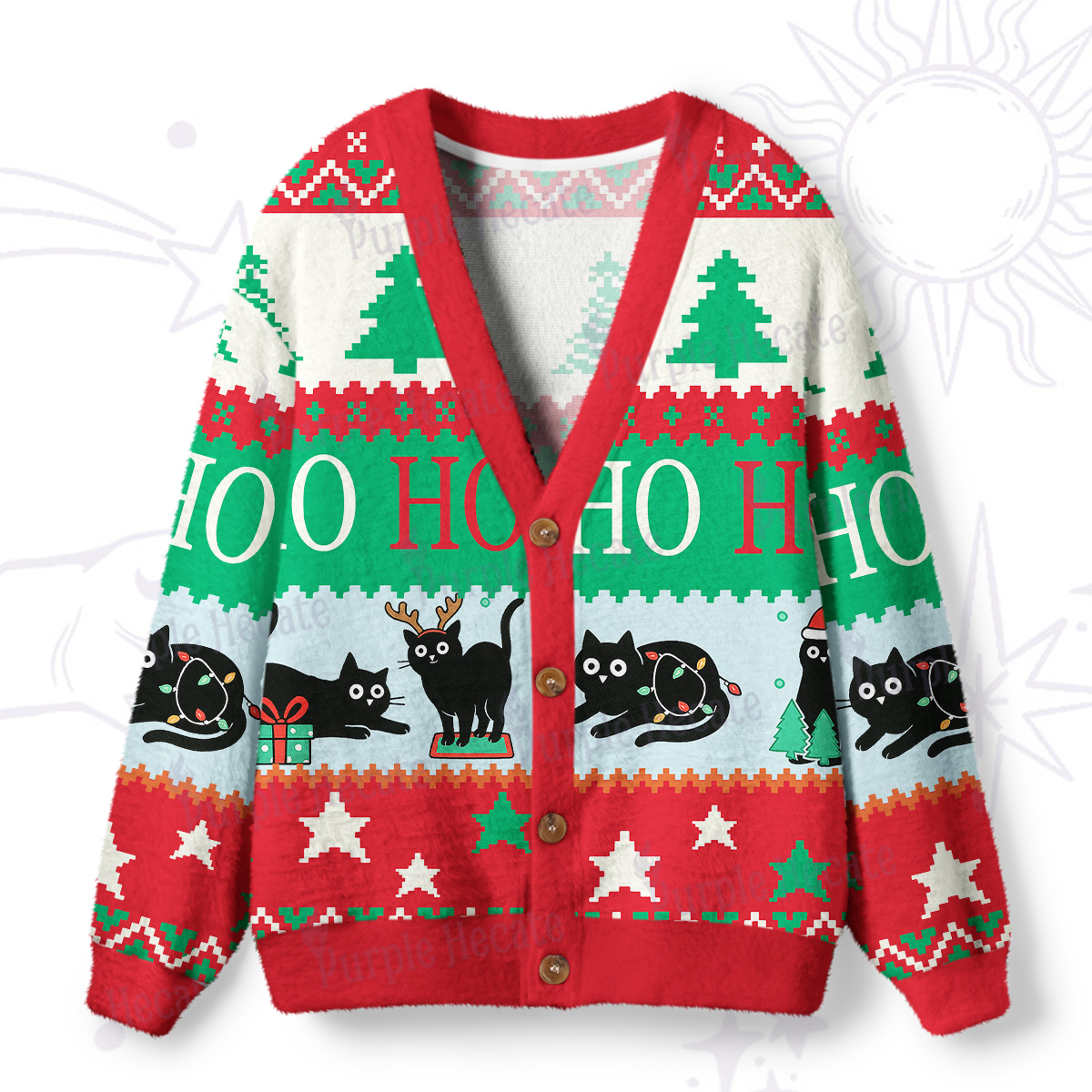 Purplehecate Ho Ho Ho Black Cat Ugly Cardigan Sweaters