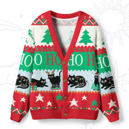 Purplehecate Ho Ho Ho Black Cat Ugly Cardigan Sweaters