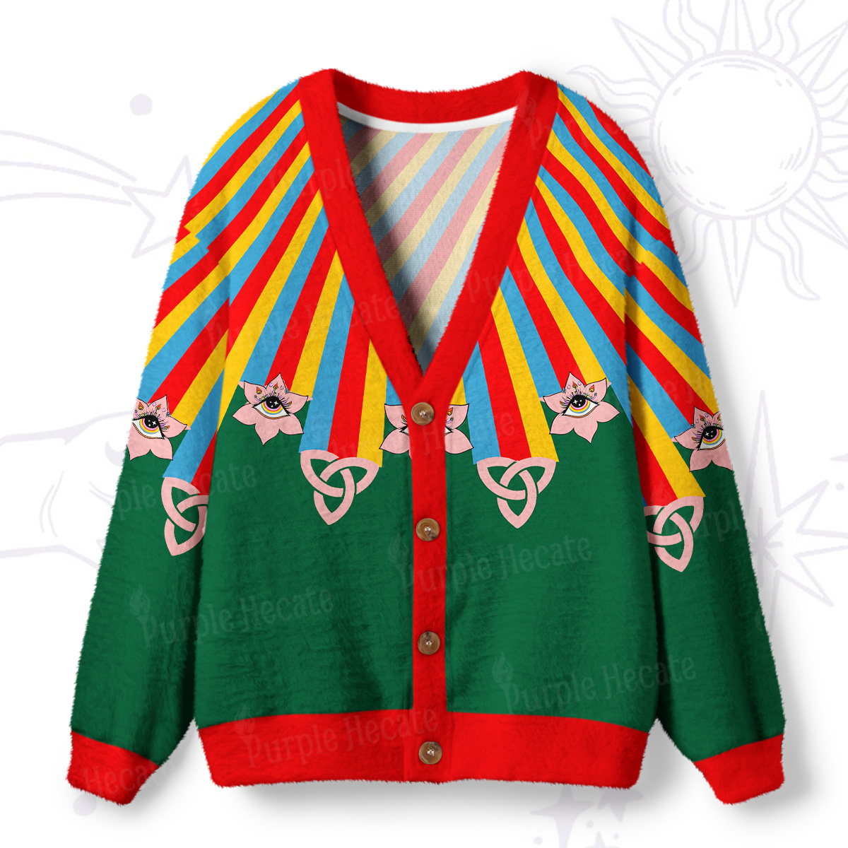 Purplehecate Rainbow Aura Lotus Eye Ugly Cardigan Sweaters
