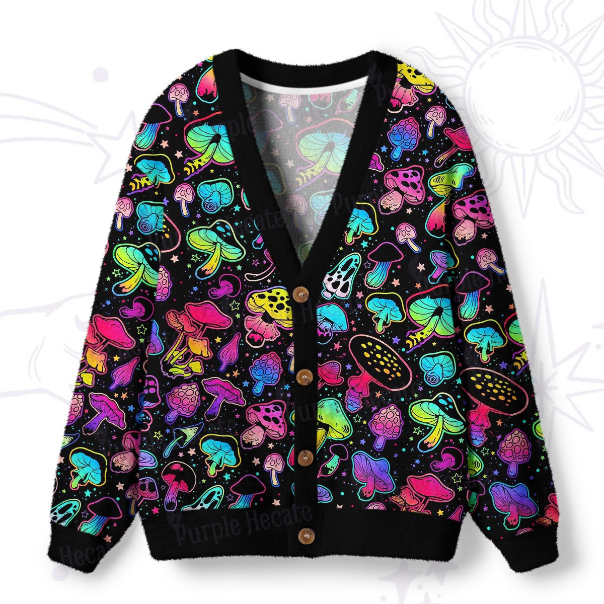 Purplehecate Psychedelic Mushroom Rave Ugly Cardigan Sweaters
