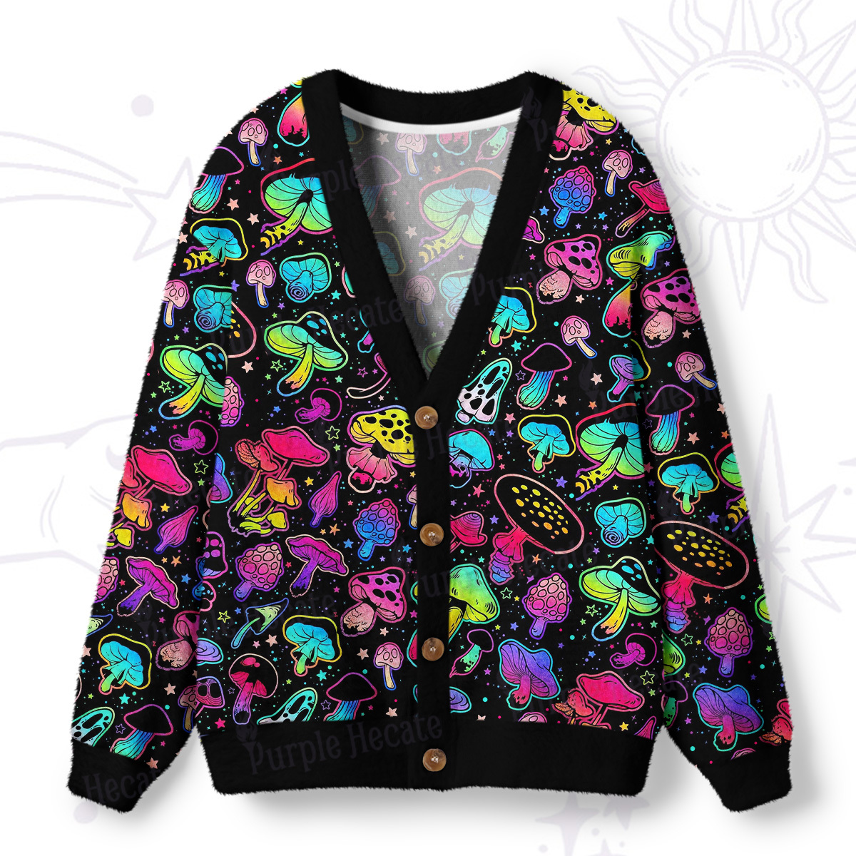 Magic Purplehecate Psychedelic Mushroom Rave Ugly Cardigan Sweaters