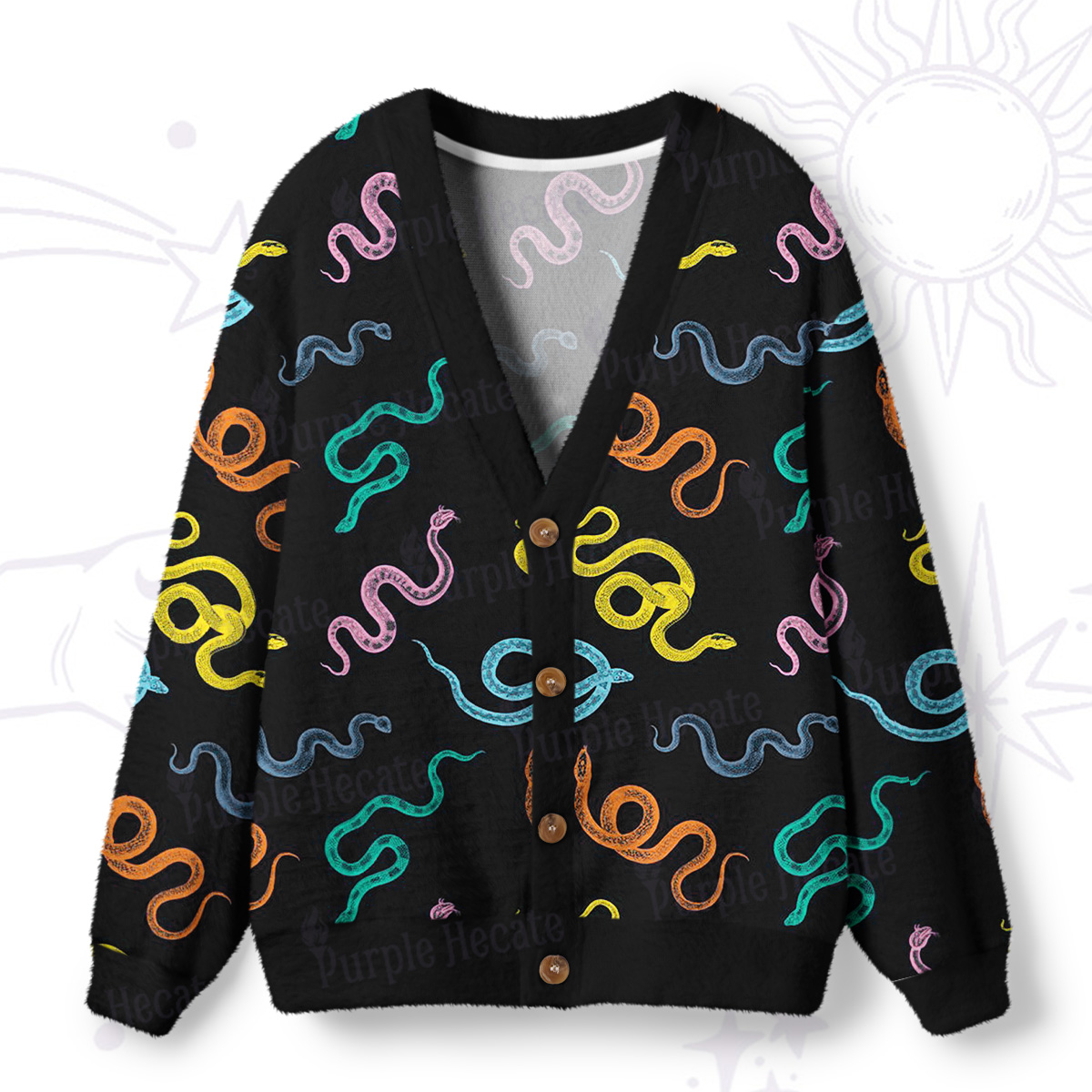 Purplehecate Colorful Trippy Snake Ugly Cardigan Sweaters