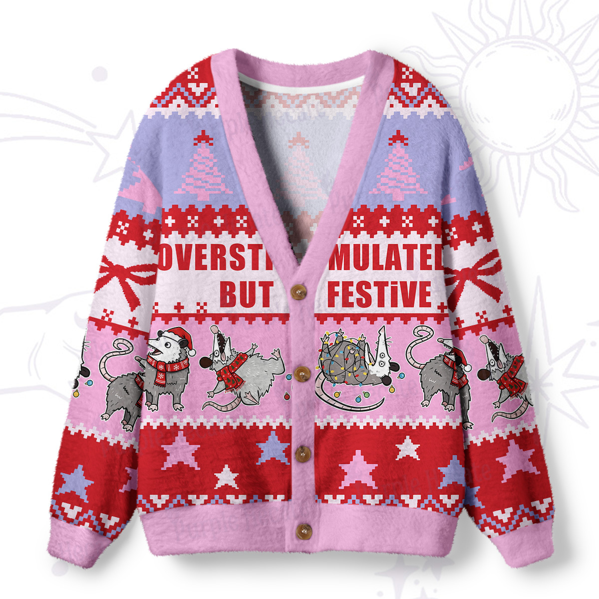 Magic Purplehecate Overstimulated But Festive Possum Ugly Cardigan Sweaters