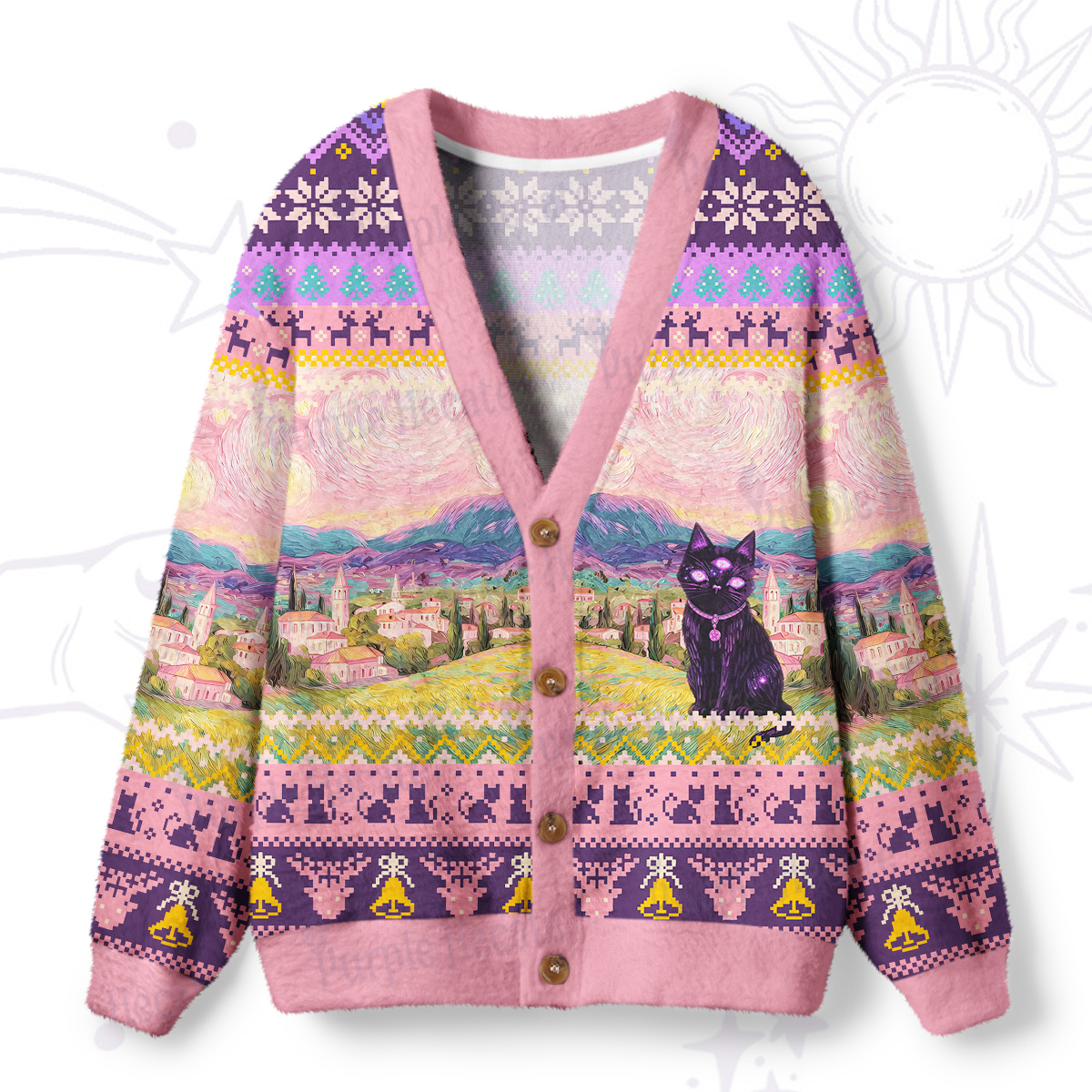 Purplehecate Garden Guardian Black Cat Ugly Cardigan Sweaters