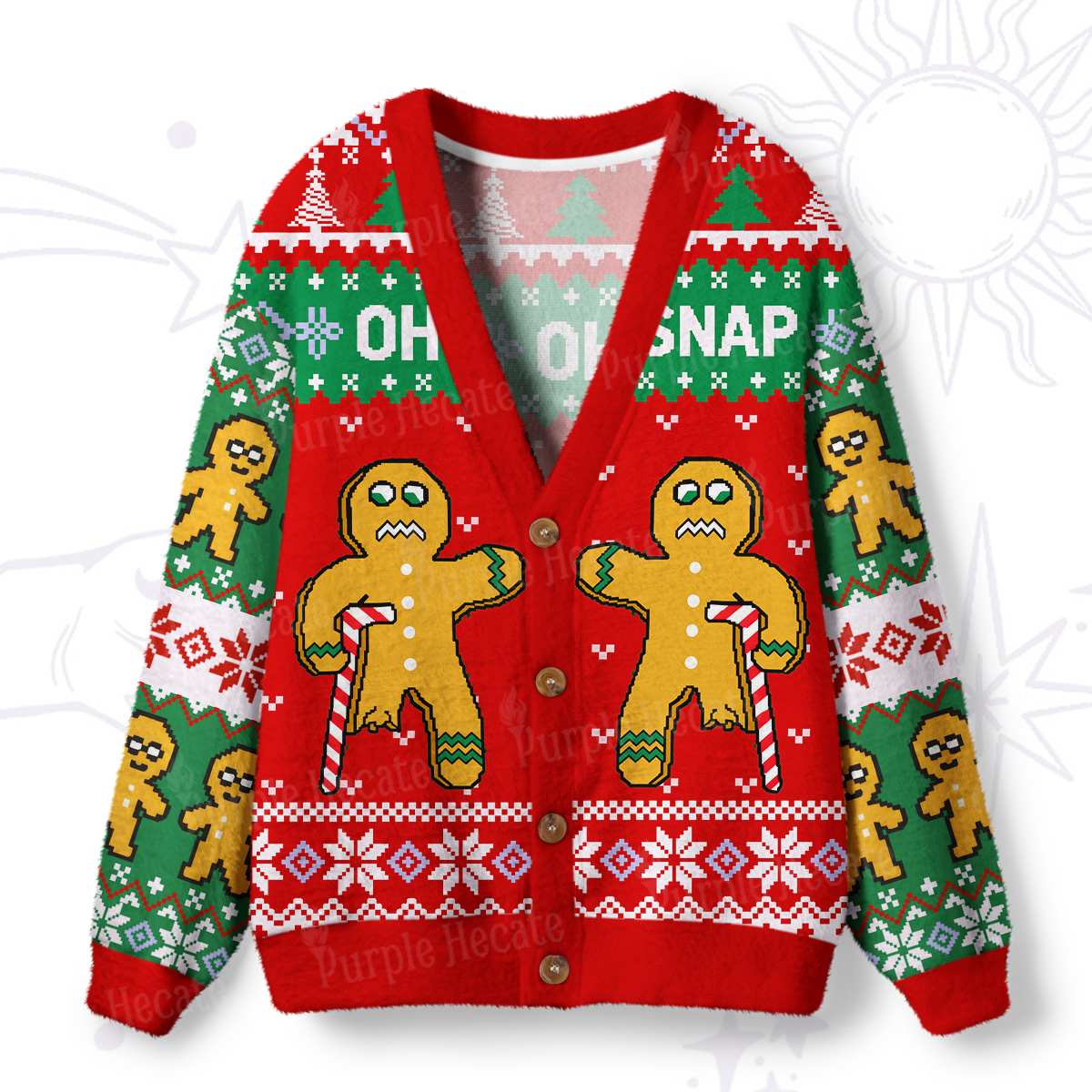 Purplehecate Oh Snap Christmas Ugly Cardigan Sweaters