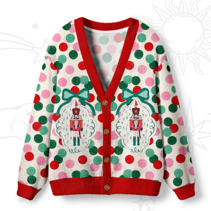 Purplehecate Candy Dot Nutcracker Christmas Ugly Cardigan Sweaters