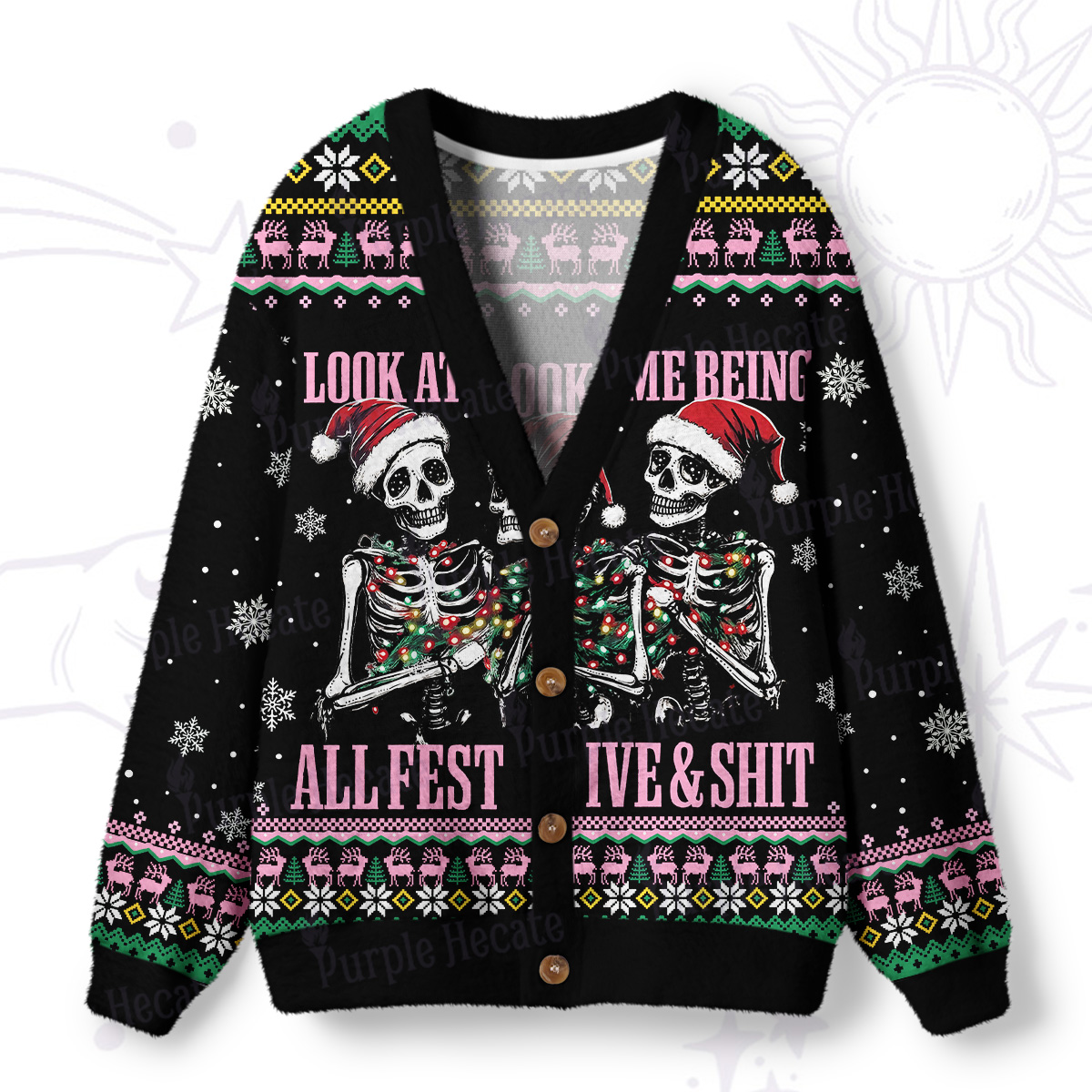 Purplehecate Look At Me Being All Festive And Shit Ugly Cardigan Sweaters