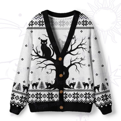 Purplehecate Moonlit Tree Guardian Black Cat Ugly Cardigan Sweaters
