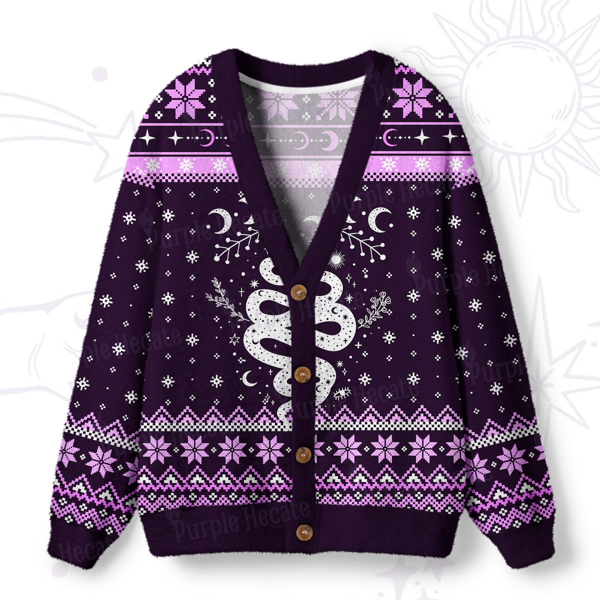 Purplehecate Snake And Moon Phase Comfort Ugly Cardigan Sweaters
