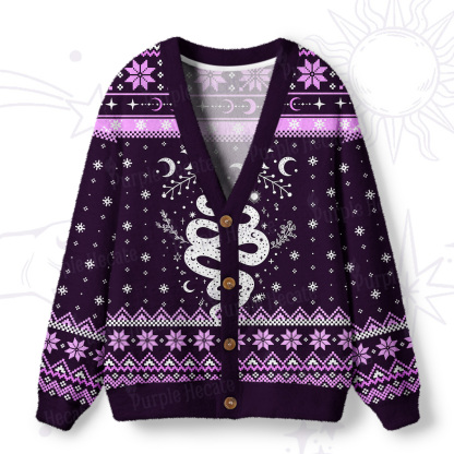Purplehecate Snake And Moon Phase Comfort Ugly Cardigan Sweaters