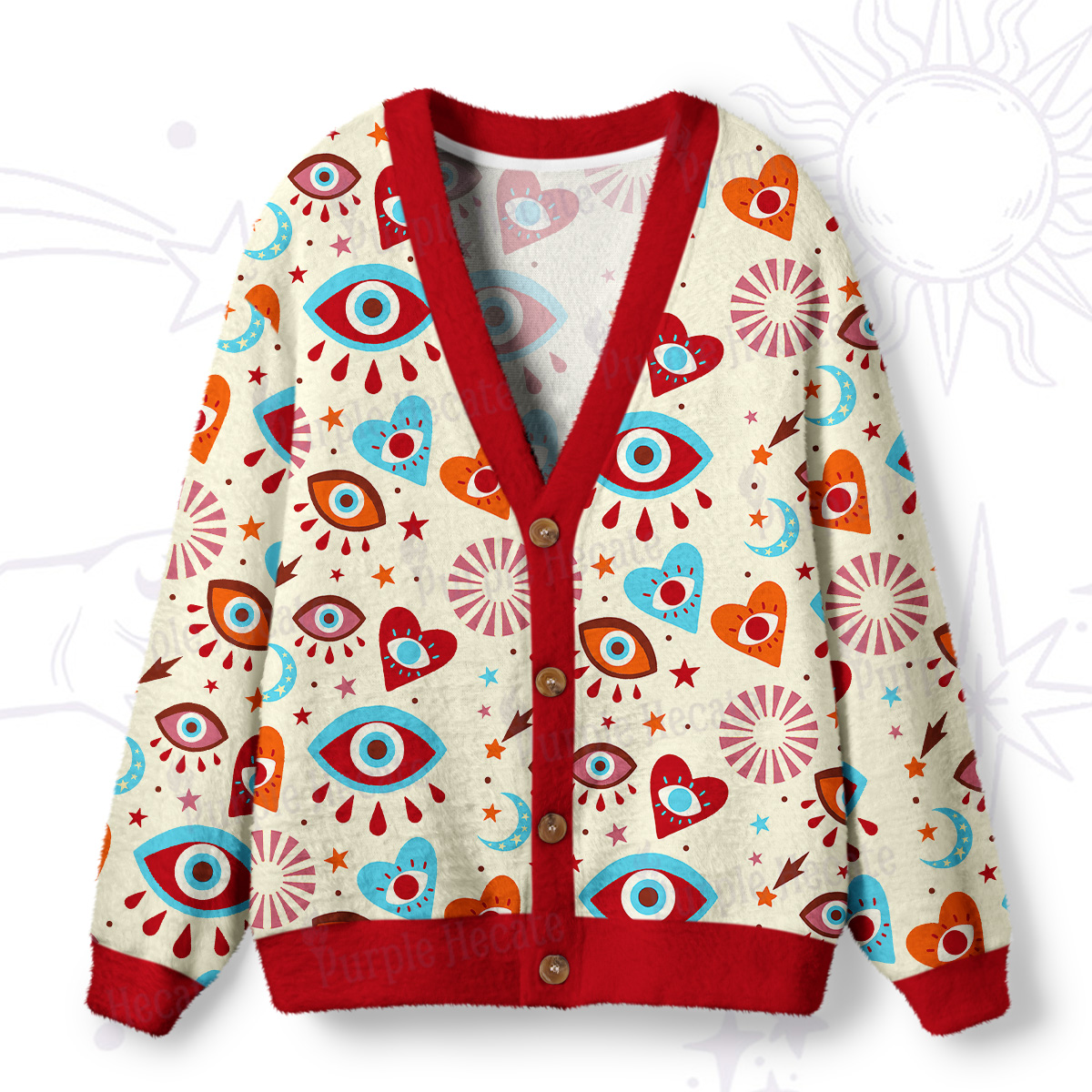 Purplehecate Protective Evil Eye Amulet Ugly Cardigan Sweaters