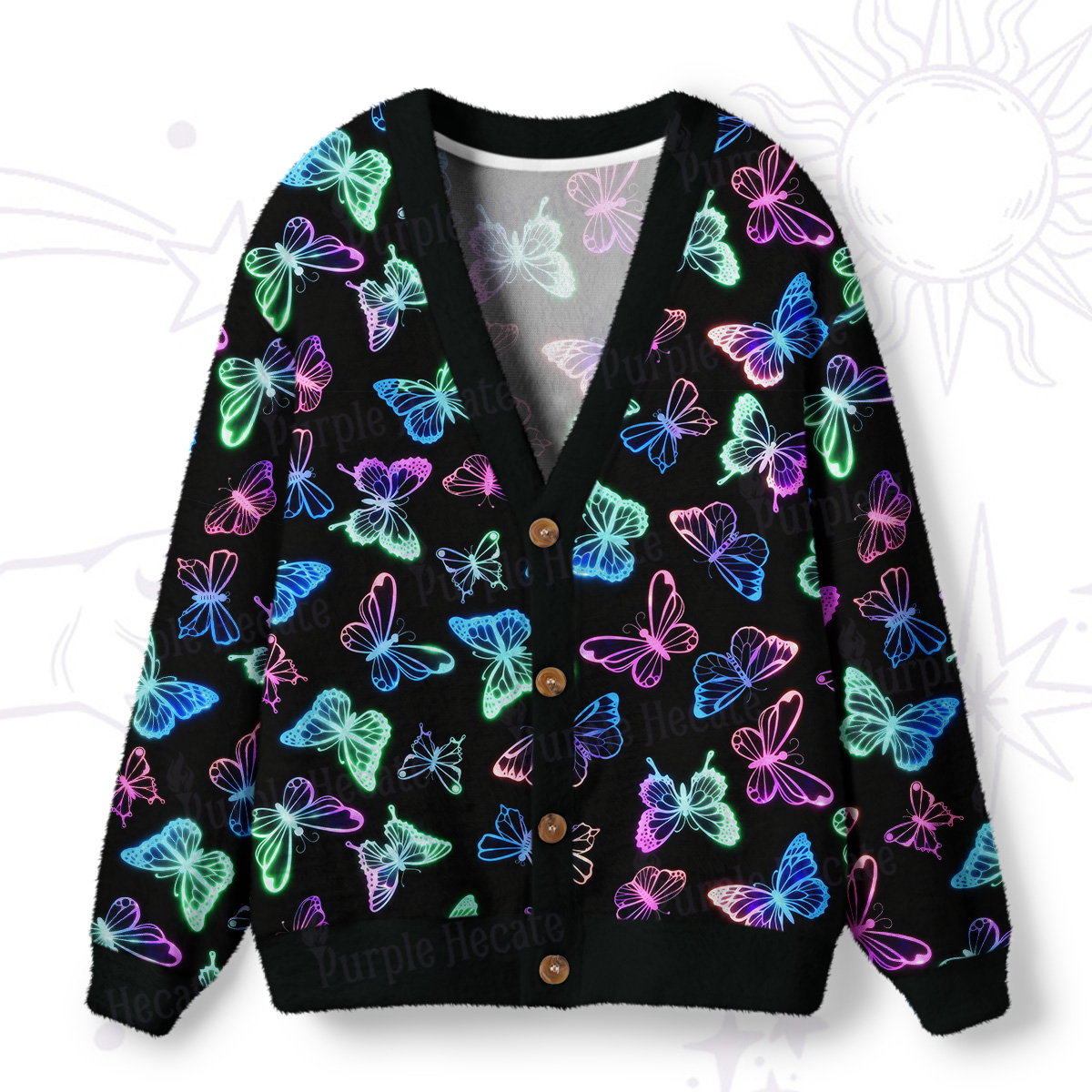 Purplehecate Neon Butterful Ugly Cardigan Sweaters