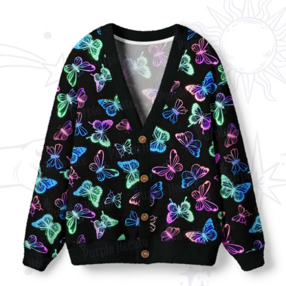 Purplehecate Neon Butterful Ugly Cardigan Sweaters