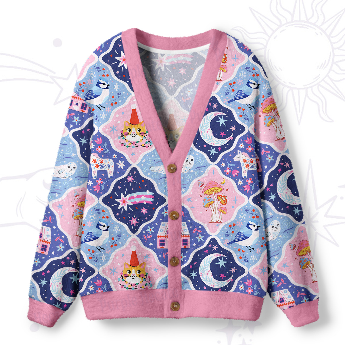 Purplehecate Dreamy Moonlight Fairy Tale Ugly Cardigan Sweaters