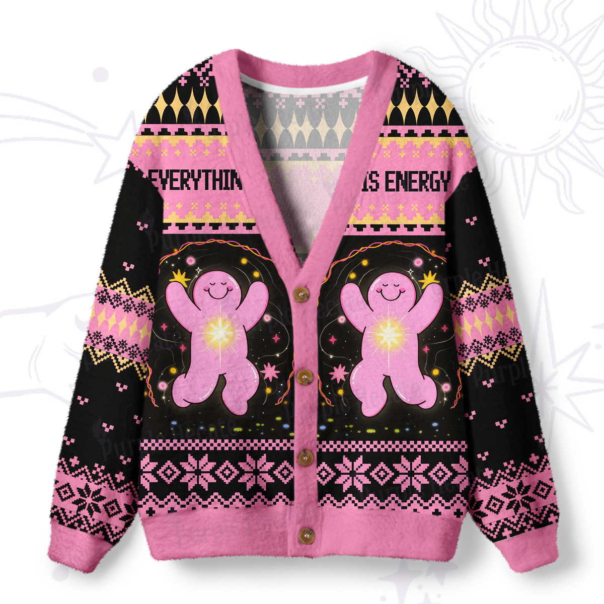 Purplehecate Everything Is Energy Ugly Cardigan Sweaters