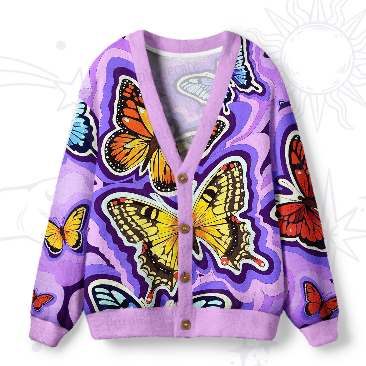 Purplehecate Psychedelic Butterfly Ugly Cardigan Sweaters