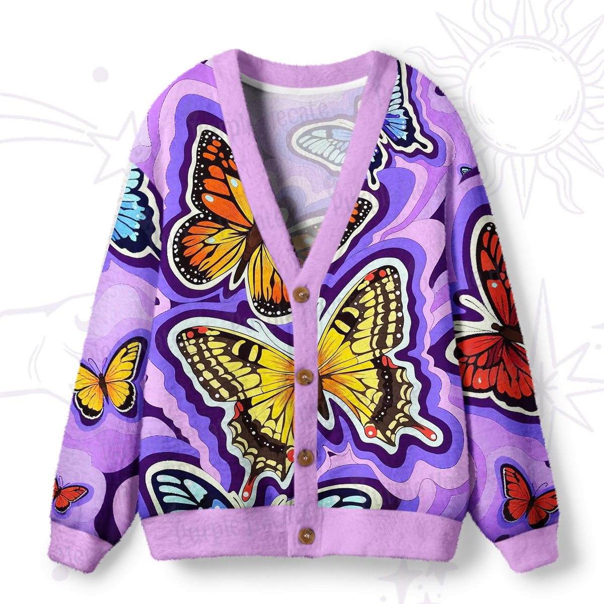 Magic Purplehecate Psychedelic Butterfly Ugly Cardigan Sweaters