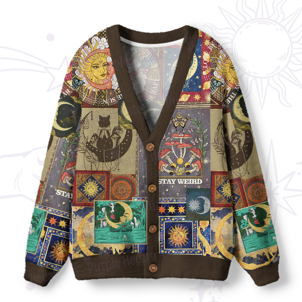Purplehecate Starry Moon Patchwork for Cosmic Lovers Ugly Cardigan Sweaters