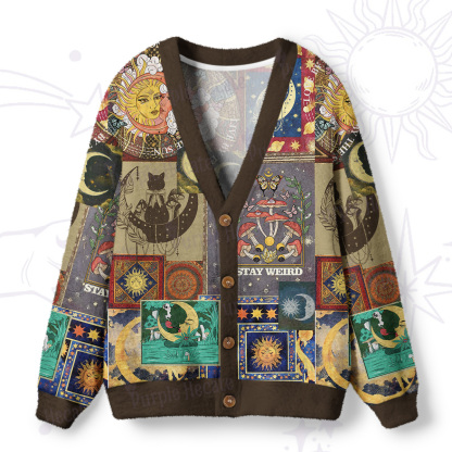 Purplehecate Starry Moon Patchwork for Cosmic Lovers Ugly Cardigan Sweaters