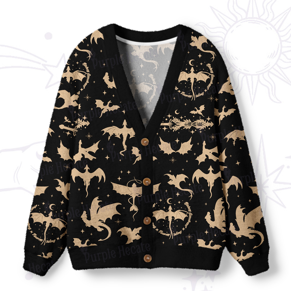 Purplehecate Fantasy Dragon Allover Ugly Cardigan Sweaters