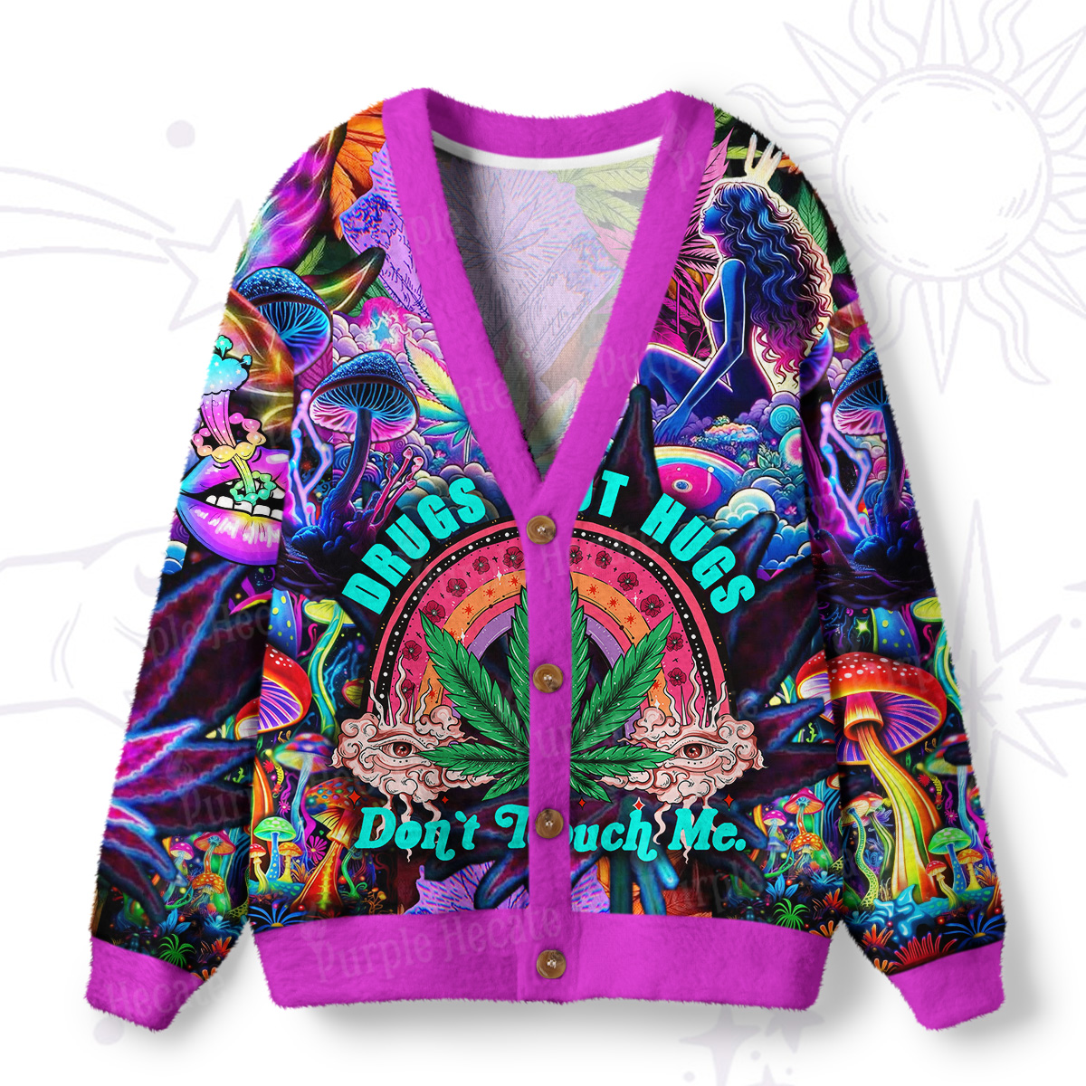 Purplehecate Drugs Not Hugs Don't Touch Me Ugly Cardigan Sweaters