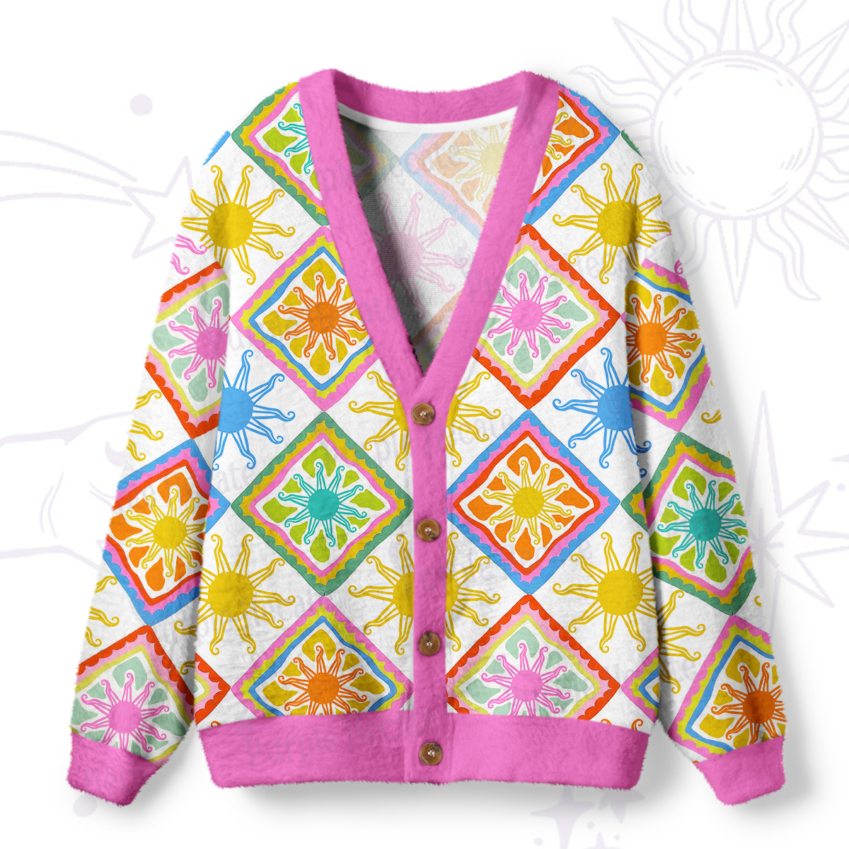Purplehecate Colorful Sunshine Patchwork Ugly Cardigan Sweaters
