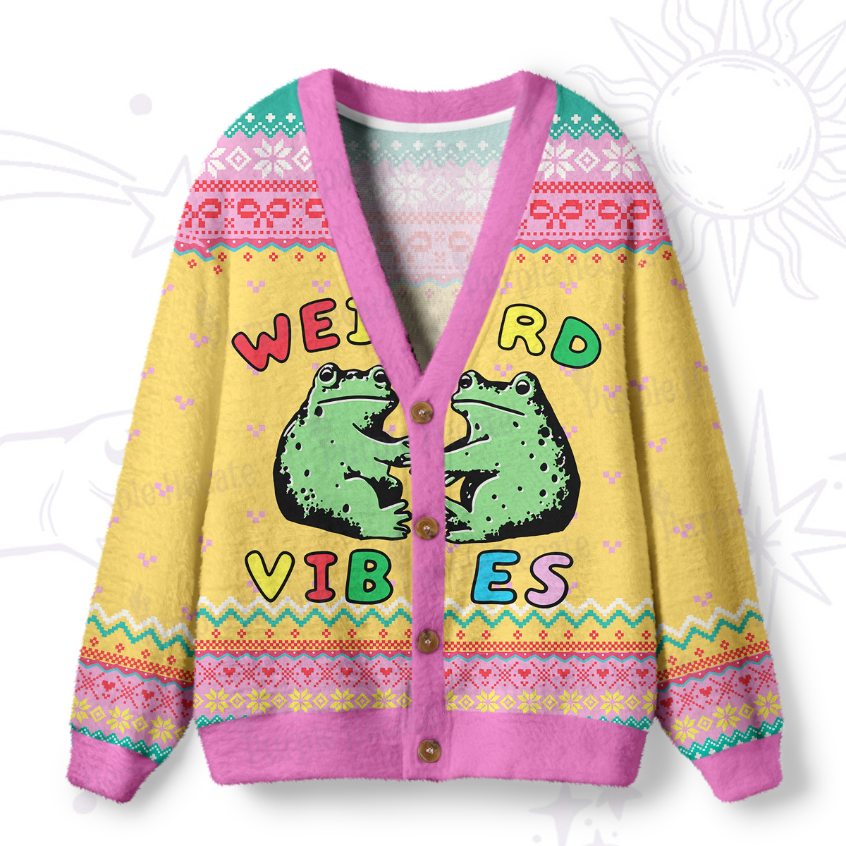 Purplehecate Weird Frog Vibes Ugly Cardigan Sweaters