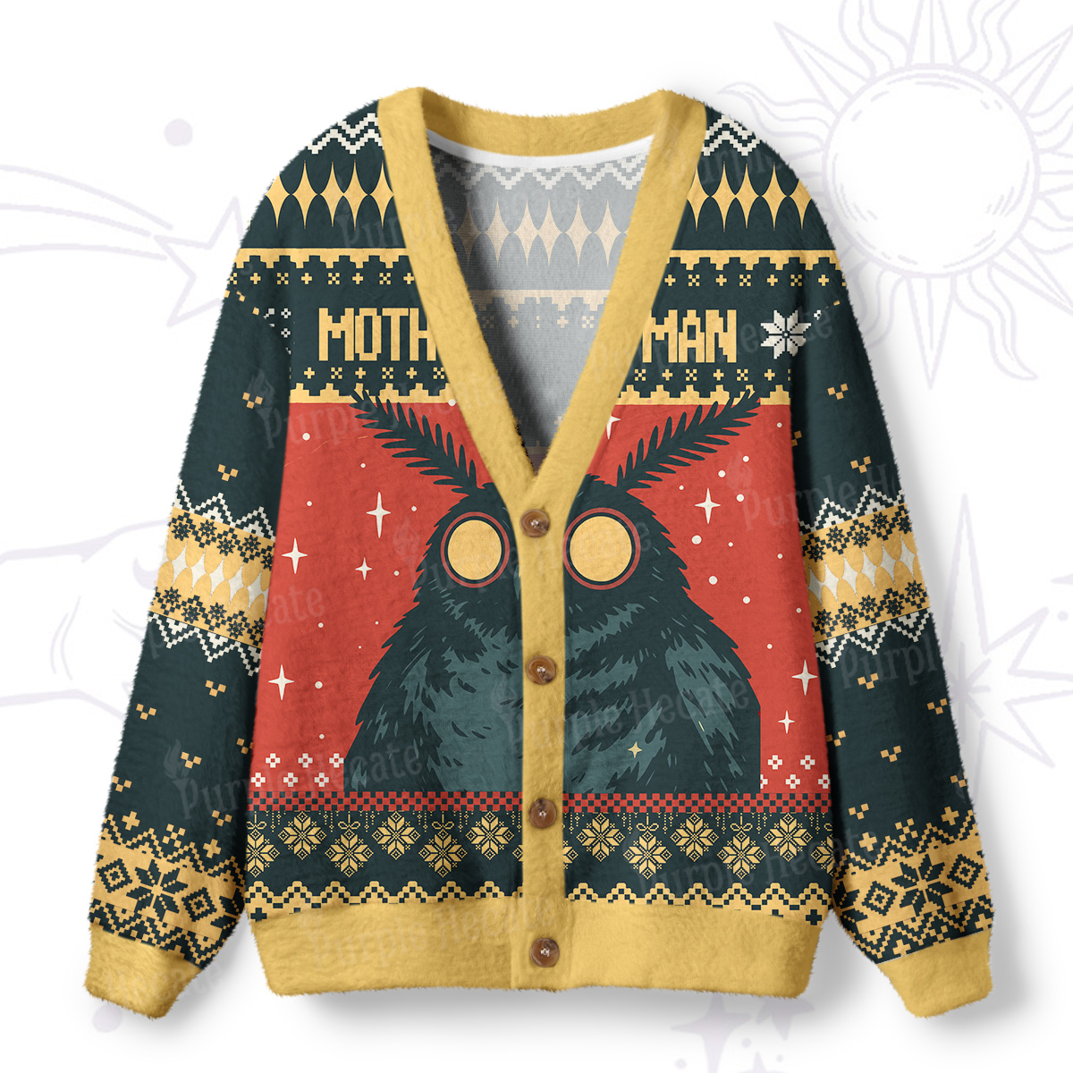 Purplehecate Mothman Eating Soup Ugly Cardigan Sweaters