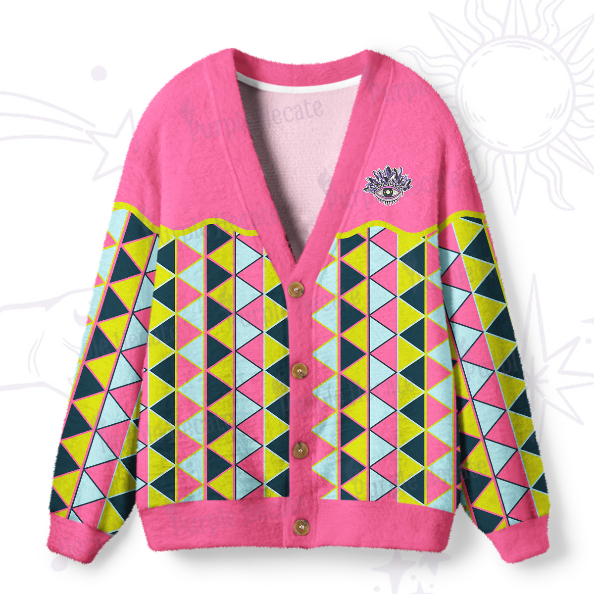 Purplehecate Enchanted Prism Eye Ugly Cardigan Sweaters